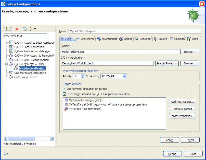 Debug launch configurations