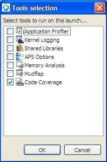 Launcher; Tools tab; Code Coverage tool