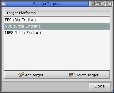 Manage Targets dialog